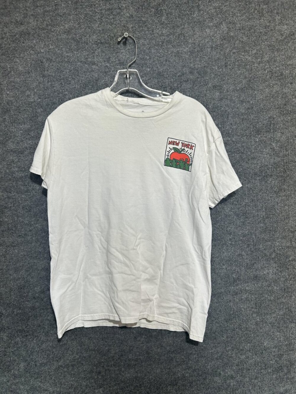 Keith Haring Shirt Mens Medium White New York City Apple Graphic Tee Tagless
